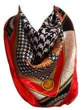 Load image into Gallery viewer, Women’s Houndstooth Print Silk Scarf Satin Large Square Bandana Neck Hair Scarf, Beach Bandanas, Head Scarves, Neckerchief