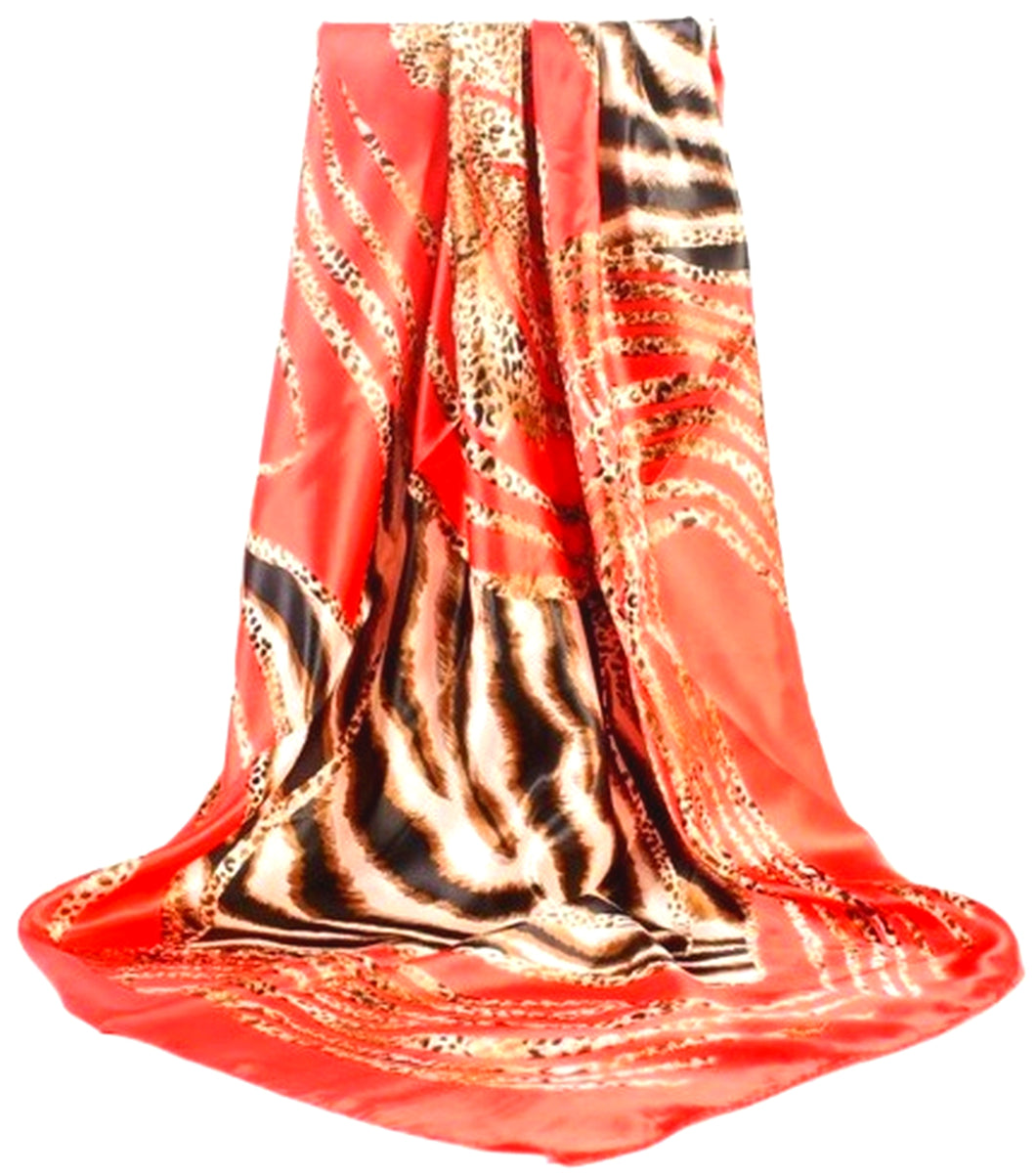 Scarf Shack Women’s Silk Feel Square Hair Neck Scarf Sleeping Headscarf, Striped Leopard Animal Print Fashion Bandana