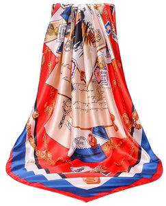 Scarf Shack Women’s Silk Feel Square Hair Neck Scarf Sleeping Headscarf, Vintage Style Envelope & Fashion Illustration Print Fashion Bandana
