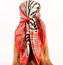 Load image into Gallery viewer, Scarf Shack Women’s Silk Feel Square Hair Neck Scarf Sleeping Headscarf, Striped Leopard Animal Print Fashion Bandana