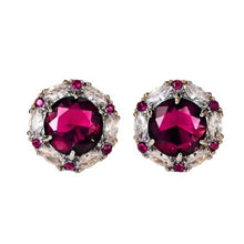 Load image into Gallery viewer, Women’s Luxury Round Cubic Zirconia Stud Earrings with White Crystal Halo – Elegant Silver-Tone Bridal &amp; Party Jewelry