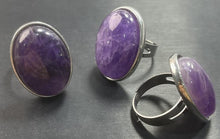Load image into Gallery viewer, Unisex Natural Gemstone Adjustable Rings Silver Plated Jewelry