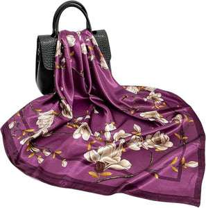 Self Embossed Floral Print Silk Satin Square Bandana Neck Scarf / Head Scarves / Neckerchief / Hair Tie