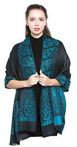 Scarf Shack Women's Two Sided Floral Print Pashmina Style Self Embossed Cashmere Feel Scarf Wrap Stole Shawl Head Scarves