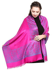 Scarf Shack Women's Two Sided Floral Print Pashmina Style Self Embossed Cashmere Feel Scarf Wrap Stole Shawl Head Scarves
