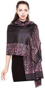 Scarf Shack Women's Two Sided Floral Print Pashmina Style Self Embossed Cashmere Feel Scarf Wrap Stole Shawl Head Scarves