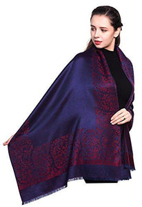 Scarf Shack Women's Two Sided Floral Print Pashmina Style Self Embossed Cashmere Feel Scarf Wrap Stole Shawl Head Scarves