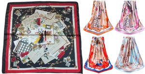 Scarf Shack Women’s Silk Feel Square Hair Neck Scarf Sleeping Headscarf, Vintage Style Envelope & Fashion Illustration Print Fashion Bandana