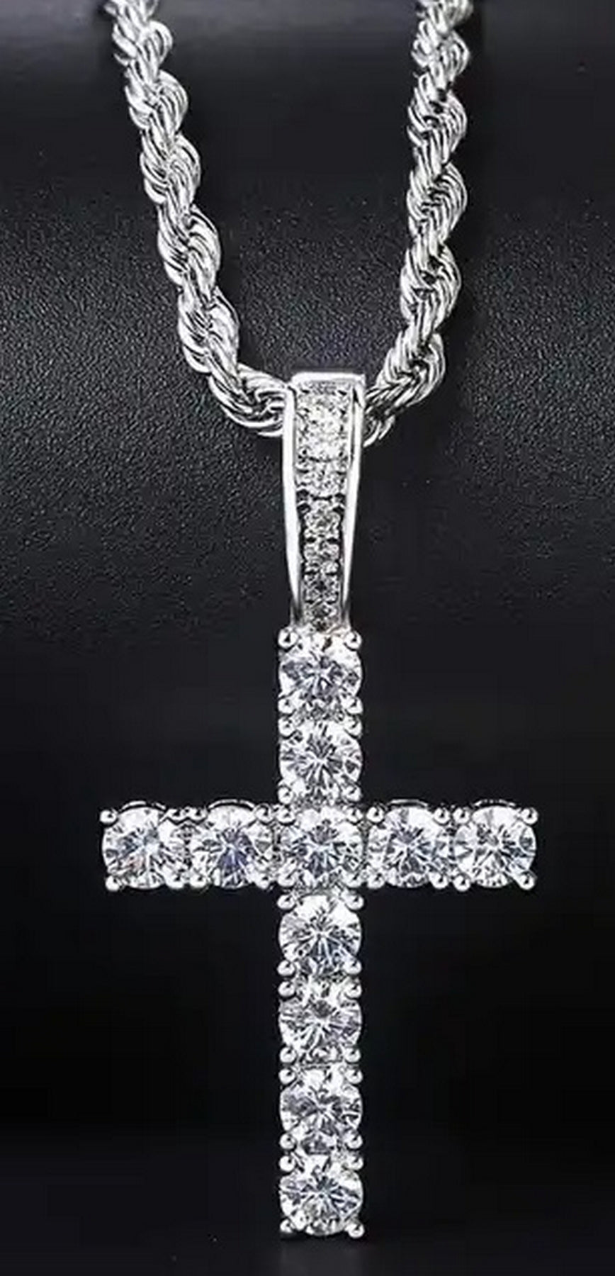 Women's Stainless Steel Cross Pendant Cubic Zirconia Necklaces Jewelry Rope Chain