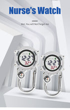 Load image into Gallery viewer, Silver Clip on Carabiner Digital FOB Watch with Compass and LED Face for Doctors Nurses Paramedics Chefs