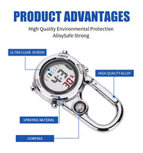 Load image into Gallery viewer, Silver Clip on Carabiner Digital FOB Watch with Compass and LED Face for Doctors Nurses Paramedics Chefs