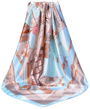 Load image into Gallery viewer, Scarf Shack Women’s Silk Feel Square Hair Neck Scarf Sleeping Headscarf, Vintage Style Envelope &amp; Fashion Illustration Print Fashion Bandana