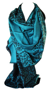 Scarf Shack Women's Two Sided Floral Print Pashmina Style Self Embossed Cashmere Feel Scarf Wrap Stole Shawl Head Scarves