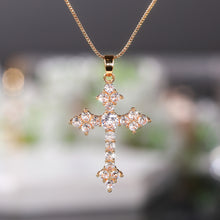 Load image into Gallery viewer, Women’s Crystal Cross Pendant Necklace – Gold-Tone Chain Religious Jewelry Gift for Everyday Wear