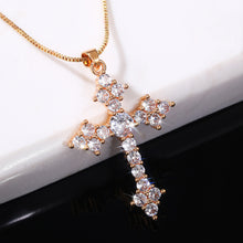 Load image into Gallery viewer, Women’s Crystal Cross Pendant Necklace – Gold-Tone Chain Religious Jewelry Gift for Everyday Wear