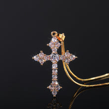 Load image into Gallery viewer, Women’s Crystal Cross Pendant Necklace – Gold-Tone Chain Religious Jewelry Gift for Everyday Wear