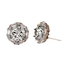 Load image into Gallery viewer, Women’s Luxury Round Cubic Zirconia Stud Earrings with White Crystal Halo – Elegant Silver-Tone Bridal &amp; Party Jewelry