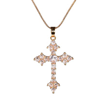 Load image into Gallery viewer, Women’s Crystal Cross Pendant Necklace – Gold-Tone Chain Religious Jewelry Gift for Everyday Wear