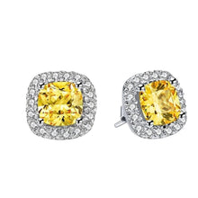 Load image into Gallery viewer, Women’s Luxury Square Cubic Zirconia Stud Earrings with White Crystal Halo – Elegant Silver-Tone Bridal &amp; Party Jewelry