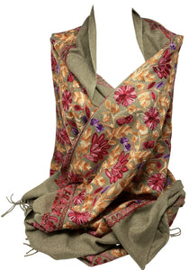 Cashmere Feel Fully Embroidered Handmade Winter Wool Mix Shawl | Pashmina Style | Large Warm Wrap for Women | Thick Scarf