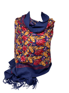 Cashmere Feel Fully Embroidered Handmade Winter Wool Mix Shawl | Pashmina Style | Large Warm Wrap for Women | Thick Scarf