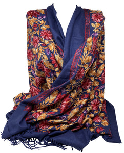Cashmere Feel Fully Embroidered Handmade Winter Wool Mix Shawl | Pashmina Style | Large Warm Wrap for Women | Thick Scarf