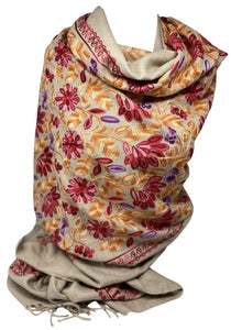 Cashmere Feel Fully Embroidered Handmade Winter Wool Mix Shawl | Pashmina Style | Large Warm Wrap for Women | Thick Scarf