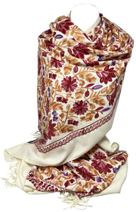 Cashmere Feel Fully Embroidered Handmade Winter Wool Mix Shawl | Pashmina Style | Large Warm Wrap for Women | Thick Scarf