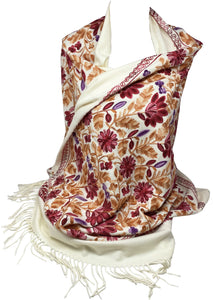 Cashmere Feel Fully Embroidered Handmade Winter Wool Mix Shawl | Pashmina Style | Large Warm Wrap for Women | Thick Scarf