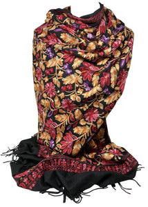 Cashmere Feel Fully Embroidered Handmade Winter Wool Mix Shawl | Pashmina Style | Large Warm Wrap for Women | Thick Scarf