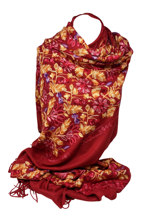 Cashmere Feel Fully Embroidered Handmade Winter Wool Mix Shawl | Pashmina Style | Large Warm Wrap for Women | Thick Scarf