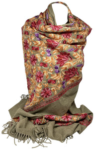 Cashmere Feel Fully Embroidered Handmade Winter Wool Mix Shawl | Pashmina Style | Large Warm Wrap for Women | Thick Scarf