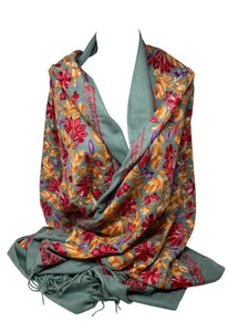 Cashmere Feel Fully Embroidered Handmade Winter Wool Mix Shawl | Pashmina Style | Large Warm Wrap for Women | Thick Scarf
