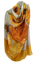 Load image into Gallery viewer, Large Silk Women Scarf, Sunflower Print Summer Silky Feel Head Wrap Shawl, Light Weight Fashion Neck Scarves for Ladies